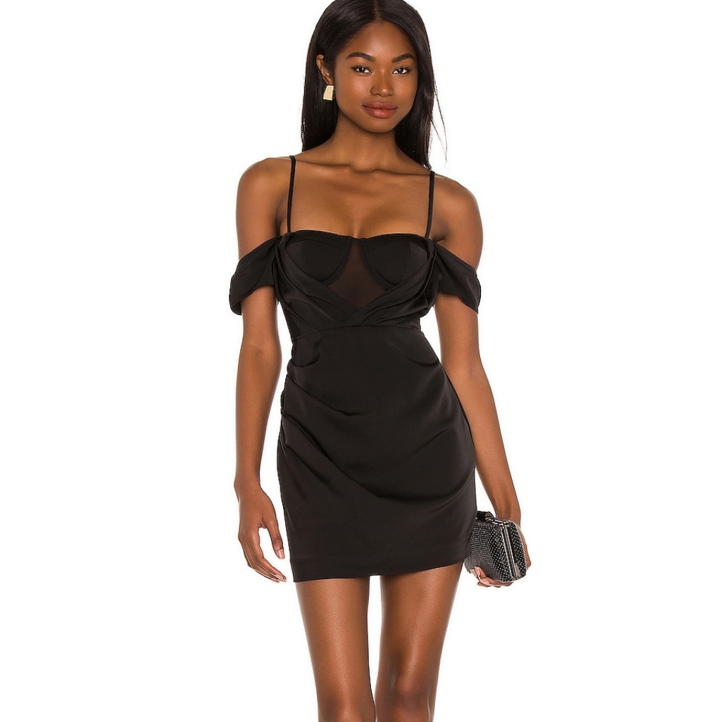 Nbd Myles Mini Dress In Black Off Shoulder Draped Bustier Top Dress Medium